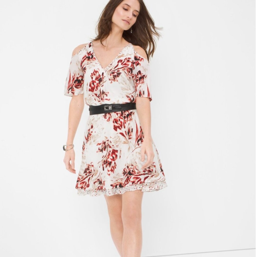 NEW  WHBM Printed Cold Shoulder Dress Floral